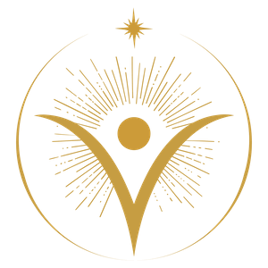 Light being light emblem — a radiant sun and rising figure